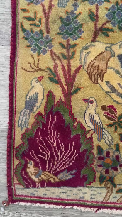 2.1x3.1 ft Vintage Turkish Carpet | Hand Knotted Wool Pictorial Royal Bohemian Design