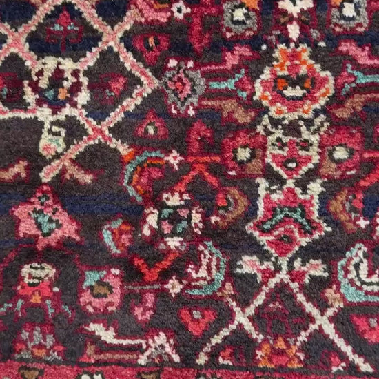 3.9x9.9 ft Vintage 1940s Anatolian Rug: Hand Knotted Wool Village Carpet, Geometric Tribal Design