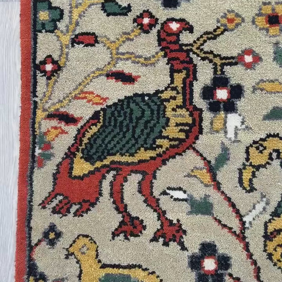 3x5 ft Bohemian Oushak Rug: Tree of Life Bird Design Modern Hand Knotted Wool Carpet
