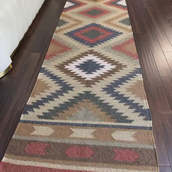 2x10 ft Handwoven Scandinavian Kilim Runner Rug: Wool Anatolian Flatweave