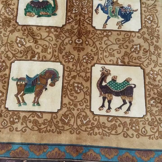 Vintage Chinese Pictorial Rug 6x10 Hand Knotted Wool Oriental Carpet Dragon Border