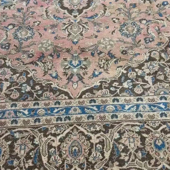 9x13 ft Vintage 1940s Tabriz Wool Rug: Hand Knotted Medallion Design