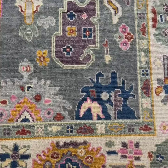 6x9 ft Oushak Hand Knotted Rug: Bohemian Wool Carpet