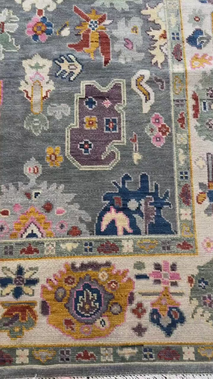 6x9 ft Oushak Hand Knotted Rug: Bohemian Wool Carpet