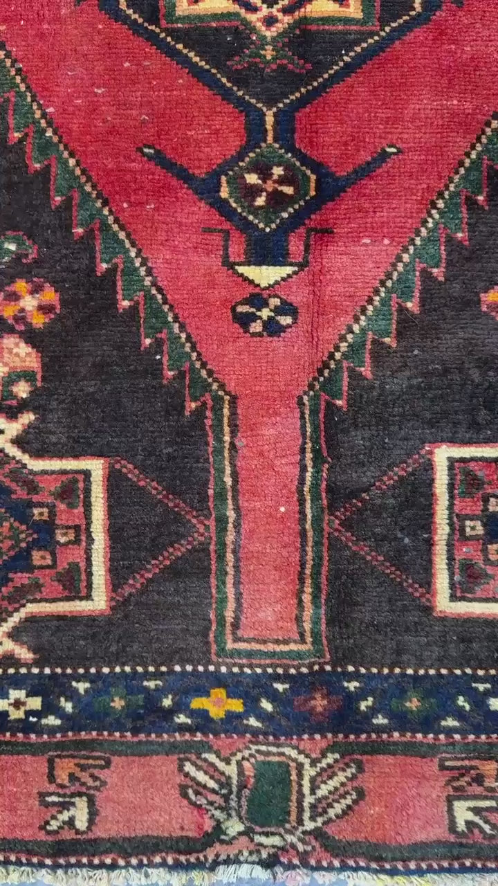 4x6 ft. Vintage Tribal Wool Rug: Hand-Knotted Geometric Village Anatolian Carpet