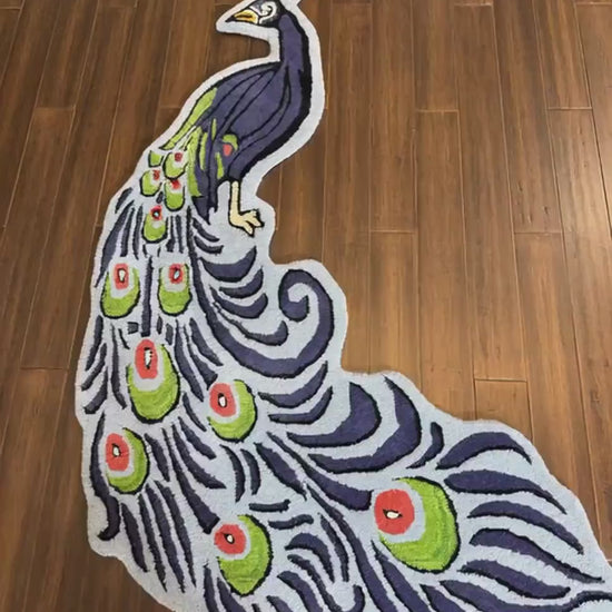 3x5 ft Handmade Wool Peacock Rug: Boho Kids Room Decor