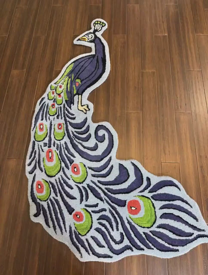 3x5 ft Handmade Wool Peacock Rug: Boho Kids Room Decor