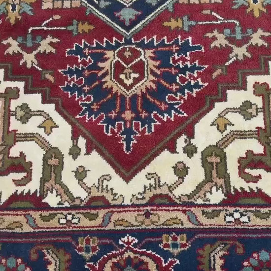 9x12 ft Heriz Serapi Rug: New Hand Knotted Wool Geometric Oriental Large Area Carpet