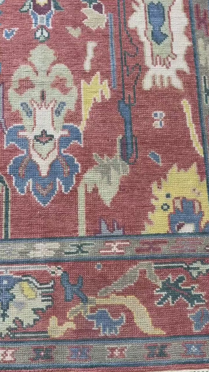 6x9 ft Hand Knotted Oushak Wool Rug: Vintage Style Bohemian Carpet