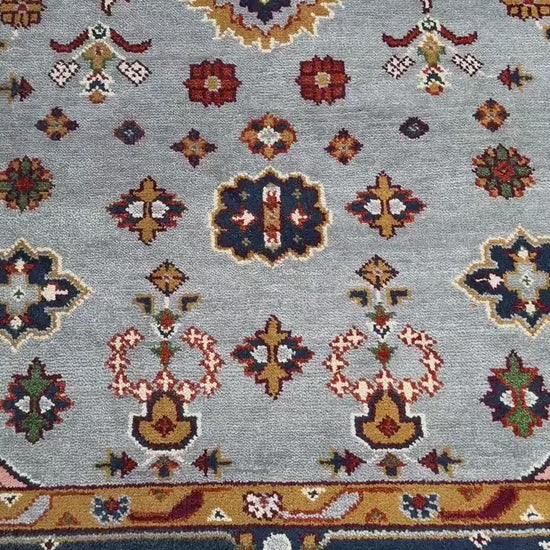 9.4x12 ft Ocean Blue Turkish Oushak Rug: Handmade Modern Multicolored Area Carpet, Contemporary Oriental Design