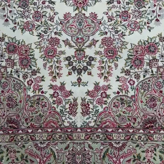 9x6 ft Tabrizz 1970s Vintage Silk Wool Rug: Hand Knotted Oriental Carpet, 400 KPSI