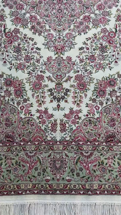 9x6 ft Tabrizz 1970s Vintage Silk Wool Rug: Hand Knotted Oriental Carpet, 400 KPSI