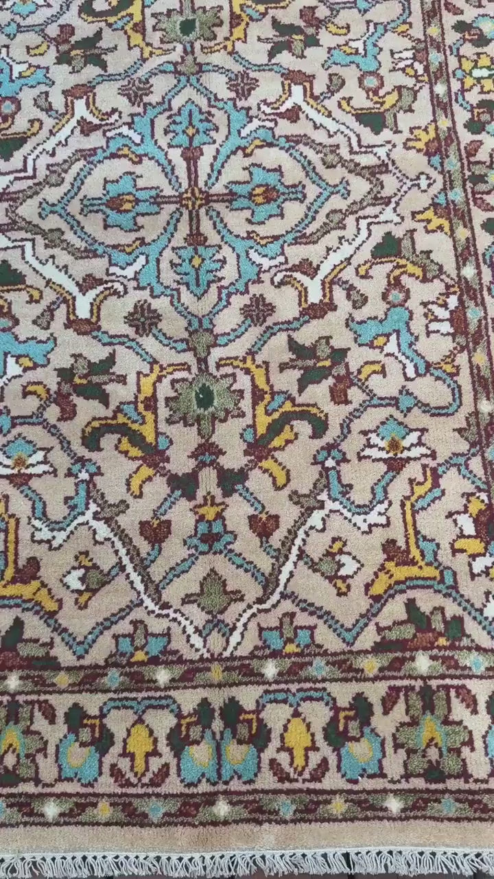 4x6 ft Hand-Knotted Oushak Rug: Wool, Geometric Boho