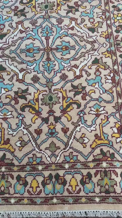 4x6 ft Hand-Knotted Oushak Rug: Wool, Geometric Boho