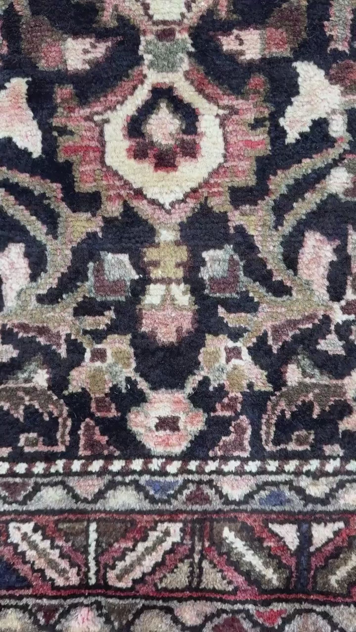 3.6x13.8 ft Vintage 1930s Anatolian Runner Rug: Village Hand Knotted Wool Carpet, Long Geometric Tribal Design