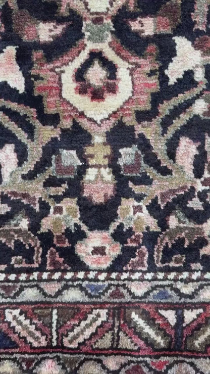 3.6x13.8 ft Vintage 1930s Anatolian Runner Rug: Village Hand Knotted Wool Carpet, Long Geometric Tribal Design