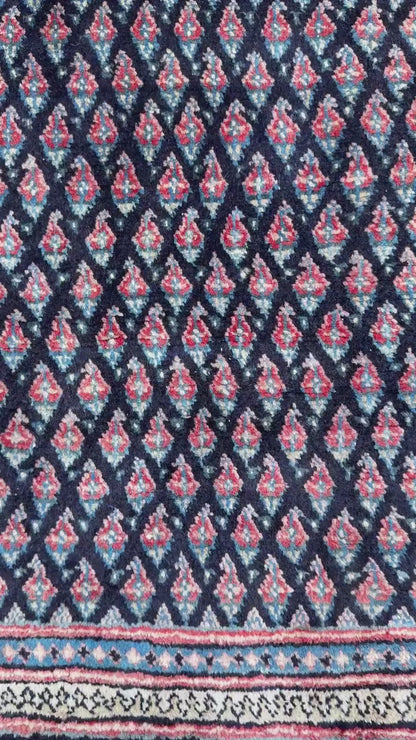 3.4x9.1 ft Vintage 1930s Runner Rug: Farmhouse Anatolian Village Carpet, Hand Knotted Wool Geometric Tribal Design