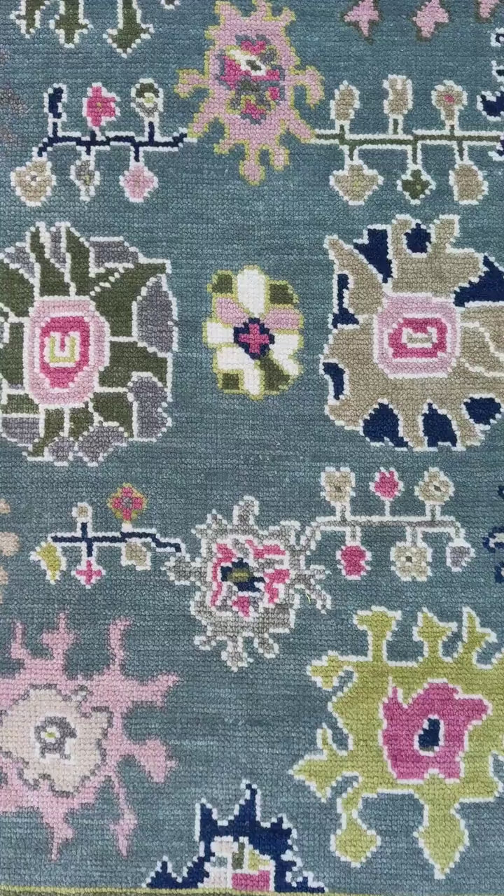 4x6.3 ft Hand-Knotted Wool Oushak Rug: Modern Bohemian Carpet