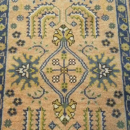2x8 ft Hand Knotted Kazak Rug Runner: Geometric Hallway Carpet