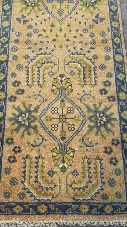 2x8 ft Hand Knotted Kazak Rug Runner: Geometric Hallway Carpet