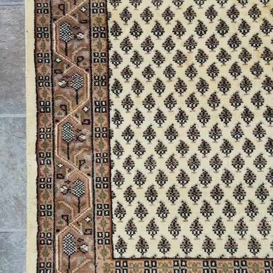 5.4x3 ft Badam Gul Mir 1990s Vintage Wool Rug: Hand Knotted Oriental Carpet, Small Geometric Tribal Area Rug