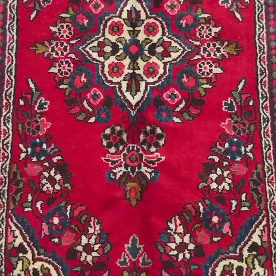 4x2 ft Vintage Hamadan Wool Rug: Hand-Knotted Oriental Carpet