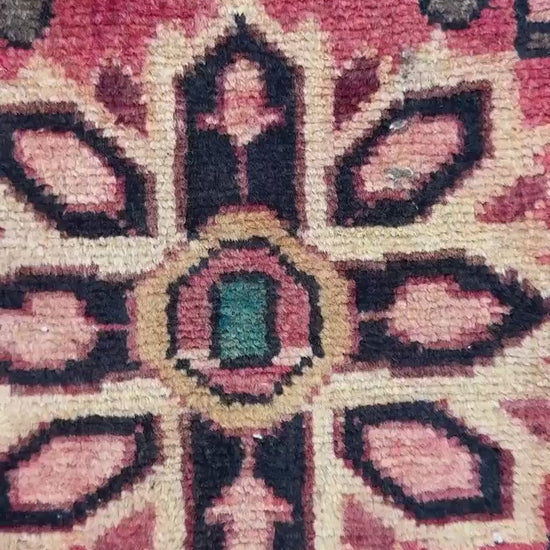 1.10 x 3.2 ft Vintage Wool Runner: 1930s Geometric Farmhouse Rug