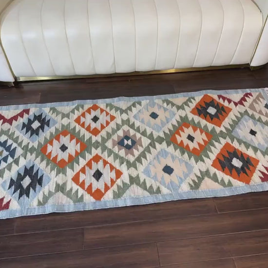 2x6 ft Handwoven Wool Kilim Runner Rug: Modern Anatolian Design