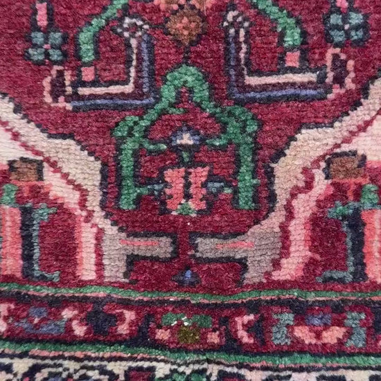 3.5x12.8 ft Vintage 1930s Runner Rug: Hand Knotted Wool Anatolian Carpet, Village Made Geometric Tribal Design
