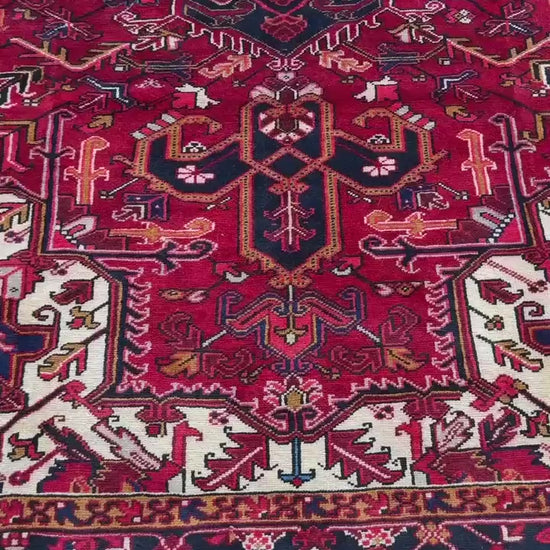 8x11 ft Heriz Wool Rug, Vintage Hand Knotted Oriental Carpet, Authentic Large Area Rug, c 1980s Approx 40 Years