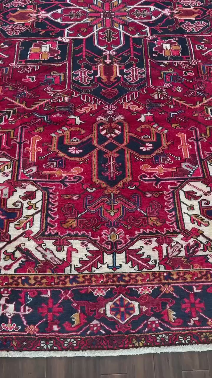 8x11 ft Heriz Wool Rug, Vintage Hand Knotted Oriental Carpet, Authentic Large Area Rug, c 1980s Approx 40 Years