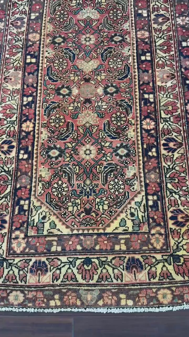 3x10 ft Signed 1940s Vintage Anatolian Runner Rug: Hand Knotted Wool Hallway Carpet, Authentic Village Weaving
