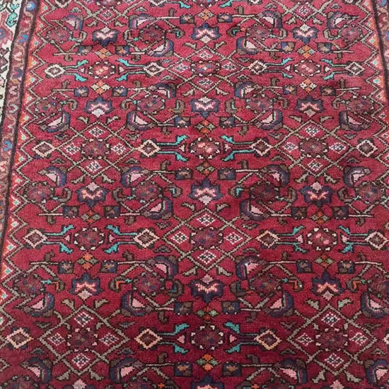 4x11 ft. Vintage 1940s Runner Rug: Hand Knotted Wool Anatolian Village Geometric Carpet