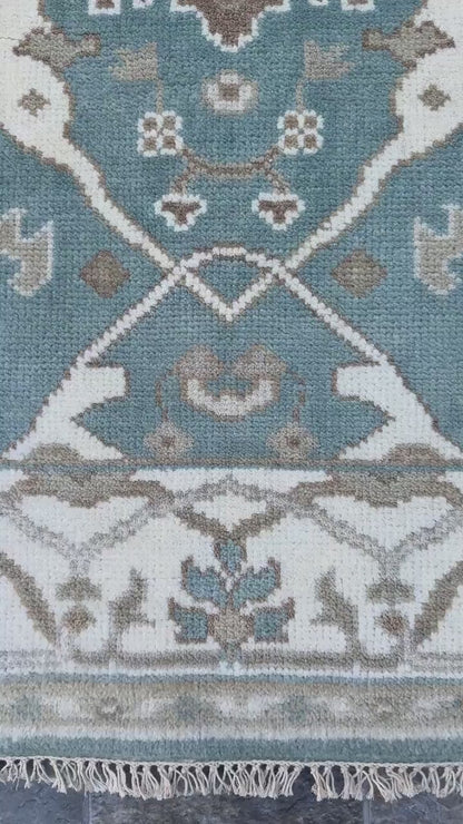 4x4 ft Hand-Knotted Square Oushak Wool Rug: Boho Anatolian Carpet