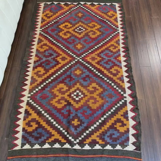 6x3 ft Vintage Maimana Kilim Rug: Hand-Knotted Wool Tribal Flatweave