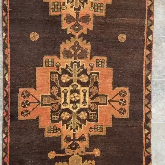 2.8x8.7 ft Vintage 1930s Geometric Runner: Hand Knotted Wool Anatolian Oriental Village Carpet