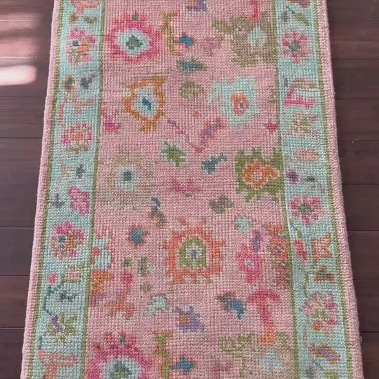 2.1x8 ft Handmade Oushak Runner Rug: Bohemian Hallway Carpet