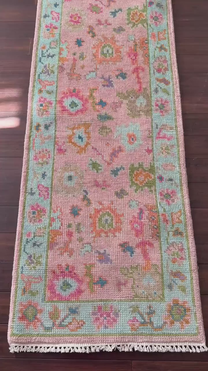 2.1x8 ft Handmade Oushak Runner Rug: Bohemian Hallway Carpet