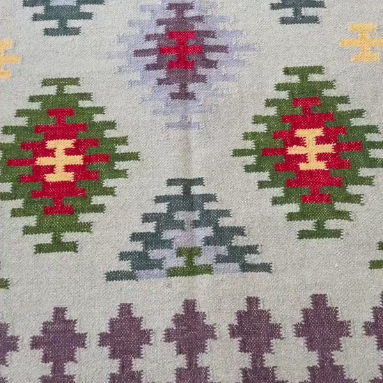 5x8 ft Handmade Kilim Rug: Flat Weave Wool, Modern Boho Decor