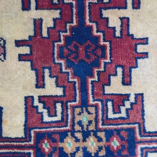 2x2 ft Vintage Rug Hand Knotted Wool Anatolian Accent, 1930s Geometric Design