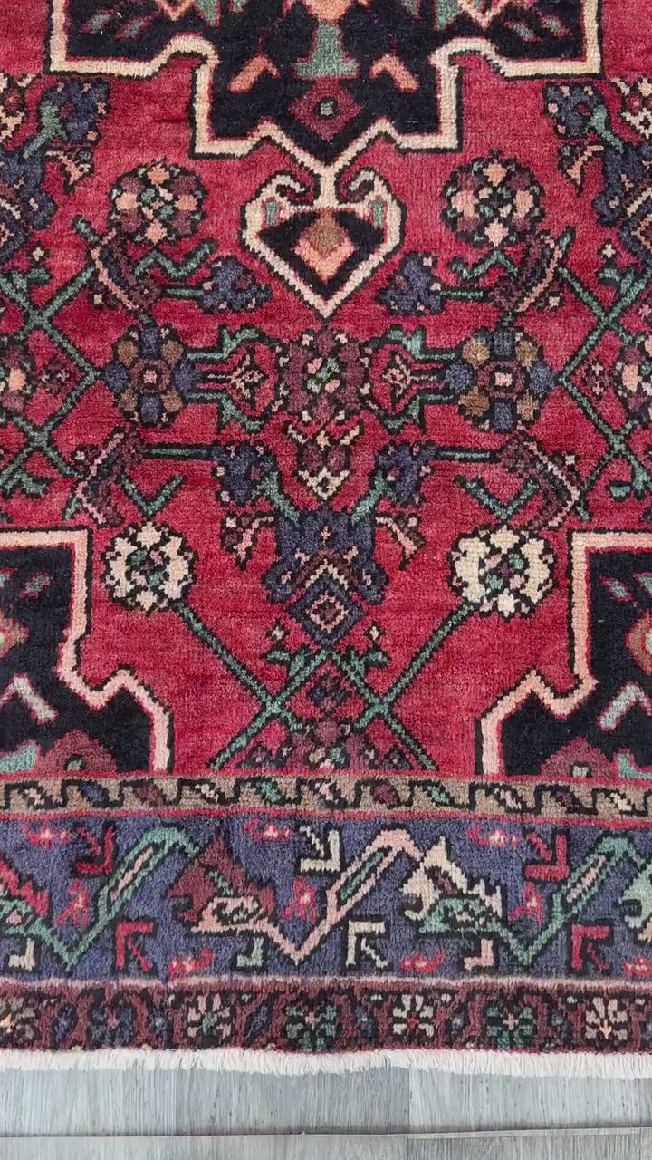 4x7 Vintage Anatolian Rug, Hand Knotted Turkish Geometric Wool Rug
