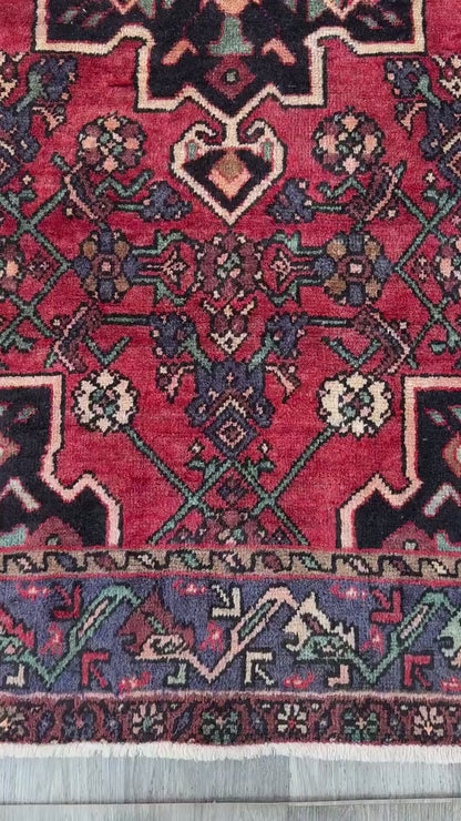 4x7 Vintage Anatolian Rug, Hand Knotted Turkish Geometric Wool Rug