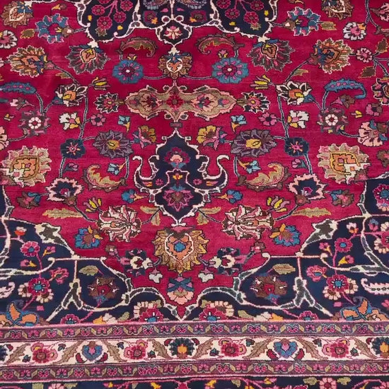 10x13.2 ft Signed 1940s Vintage Tabriz Rug: Royal Design Bohemian Hand Knotted Wool Oriental Large Carpet