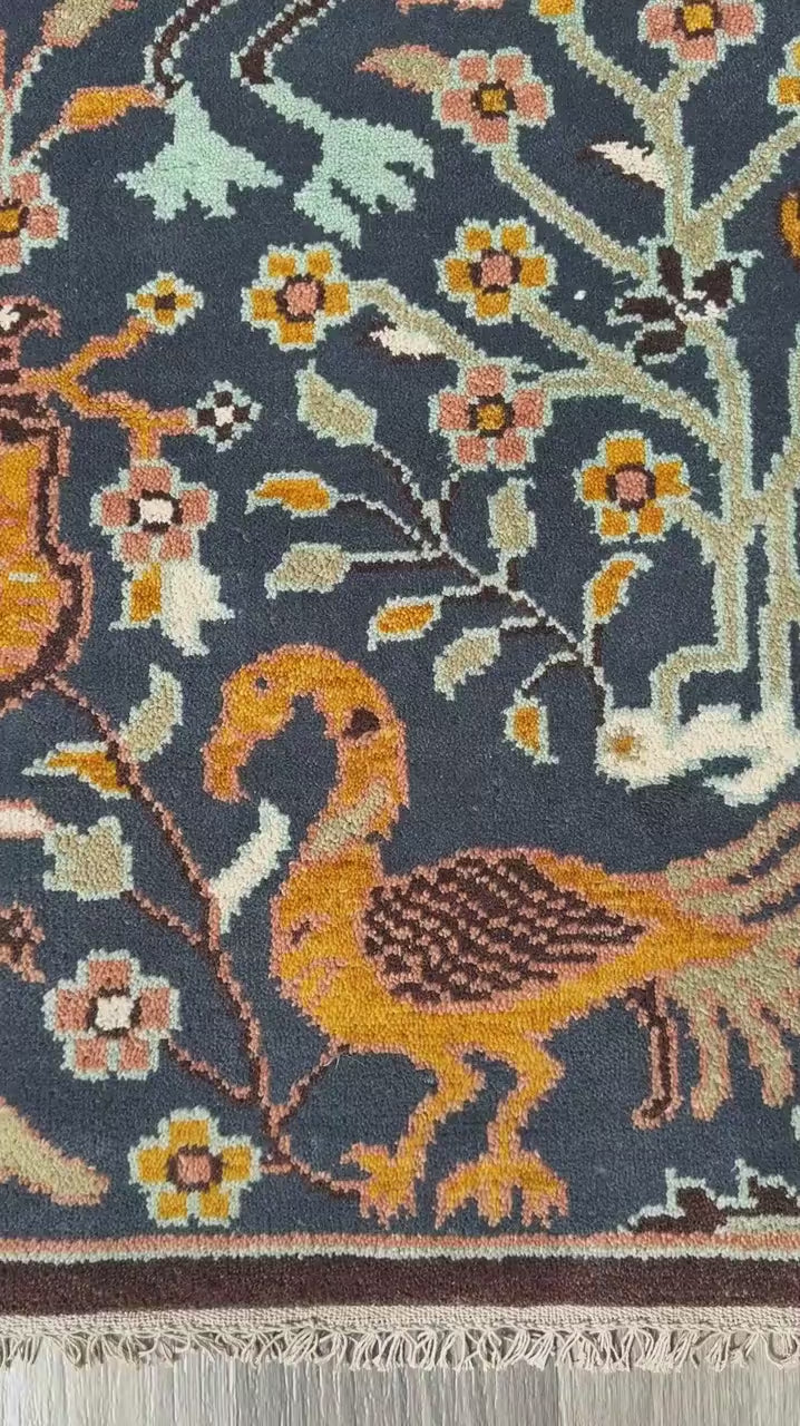 3x5 ft. Oushak Hand Knotted Rug: Vintage Tree of Life & Birds Design Wool Bohemian Area Carpet