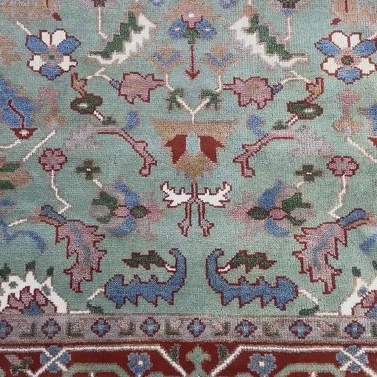 8x10 ft Hand-Knotted Heriz Wool Rug: Modern Geometric Carpet