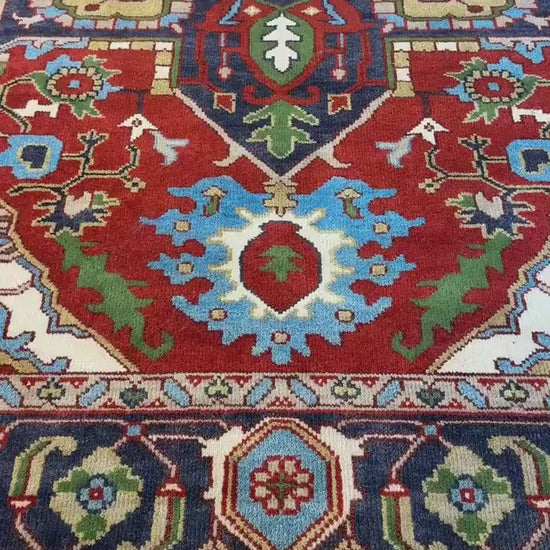 9x12 ft Heriz Rug: Hand-Knotted Wool Carpet, Contemporary Oriental Style
