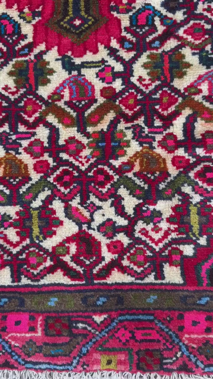 2x3 ft Hand-Knotted Vintage Hamidoun Wool Rug: 1970s Tribal Design