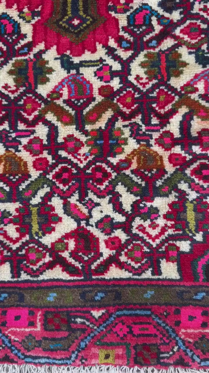 2x3 ft Hand-Knotted Vintage Hamidoun Wool Rug: 1970s Tribal Design