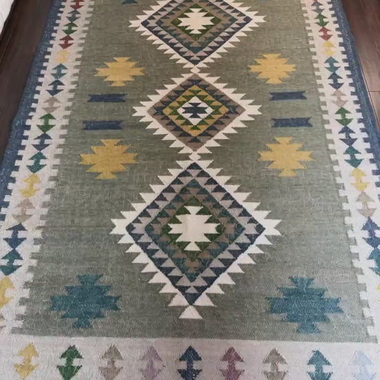 5x8 ft Anatolian Kilim Rug: Wool Scandinavian Geometric Design, Hand Knotted