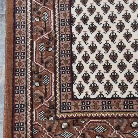 6x4 ft Badam Gul Mir 1990s Vintage Wool Rug: Hand Knotted Oriental Carpet, Geometric Tribal Area Accent